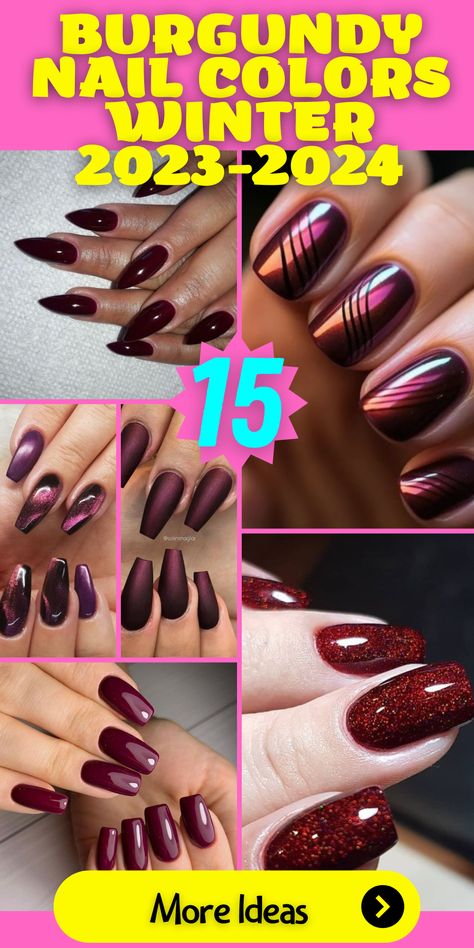 Fall-Inspired Burgundy Combinations: Embrace the essence of fall with burgundy nail colors for winter 2023. Whether you prefer round or stiletto nails, these warm shades complement the season beautifully. Explore burgundy and brown combos, red and brown designs, and matte finishes for a cozy and stylish look. Burgundy Matte Nails, Maroon Nail Polish, Nail Colors For Winter, Autumn Nails 2023, Dip Nail Designs, Nail Designs For Winter, Latest Nails, Burgundy Nail Designs, Matte Nail Colors