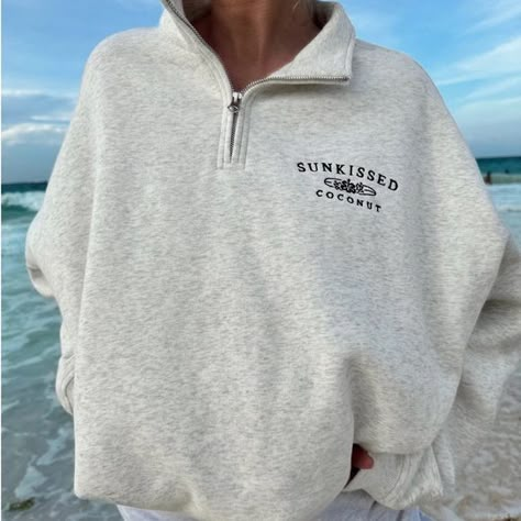 Quarter Zip Sweatshirt Sun Kissed Coconut Clothing, Sun Kissed Coconut Sweatshirt, Sunkissed Coconut Sweatshirt, Classy Sweatshirt, Sunkissed Coconut, Summer Sweatshirt, Grey Quarter Zip, Embroidery Hoodie, Turtleneck Sweatshirt