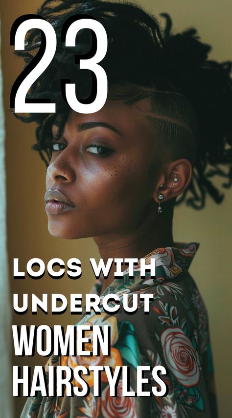 Explore the bold combination of an edgy undercut with the elegant flow of locs. This hairstyle is perfect for women who enjoy a distinctive style that balances boldness and beauty. Locs With Undercut, Locs With Undercut Women, Undercut For Women, Undercut Natural Hair, Sister Locks Hairstyles, Edgy Undercut, Thicker Eyebrows Naturally, Traditional Locs, Shaved Designs