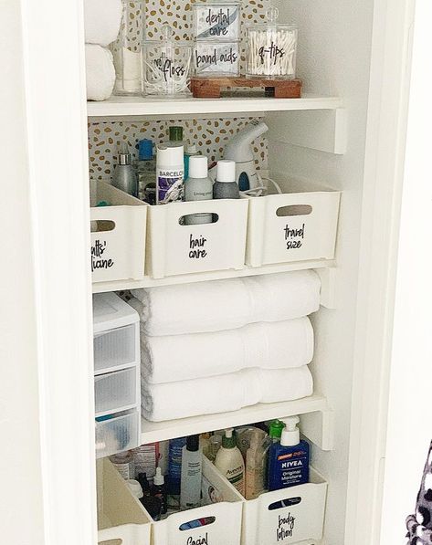 Bathroom Organization - Crisp Collective Bathroom Closet Organization Ideas, Diy Bathroom Storage Ideas, Organized Bathroom, Bathroom Closet Organization, Closet Organization Ideas, Diy Bathroom Storage, Bathroom Storage Solutions, Bathroom Organization Diy, Linen Closet Organization