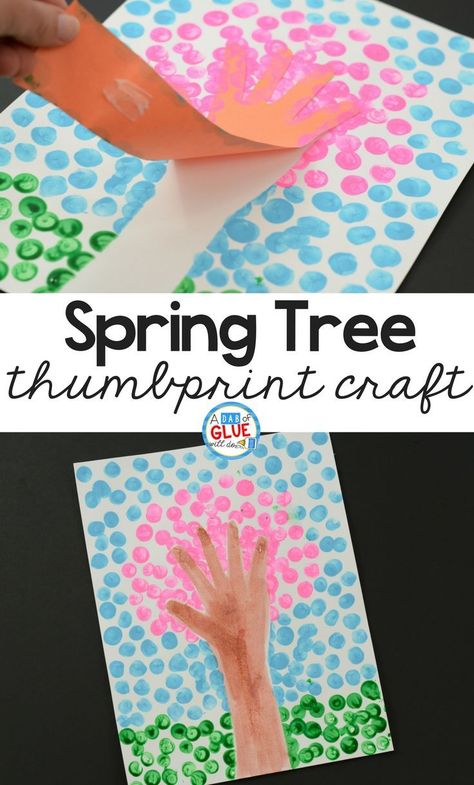 Cherry Blossom Crafts, Season Craft, Thumbprint Crafts, Preschool Art Projects, Spring Art Projects, Art Project For Kids, Kindergarten Art Projects, Fingerprint Tree, Project For Kids