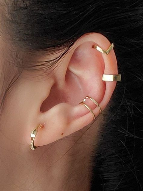 Ear Cuff Gold, Cartilage Ear Cuff, Cuff Earring, Earring Silver, Fake Piercing, Gold Ear Cuff, Silver Ear Cuff, Ear Cuff Earings, Plain Bands