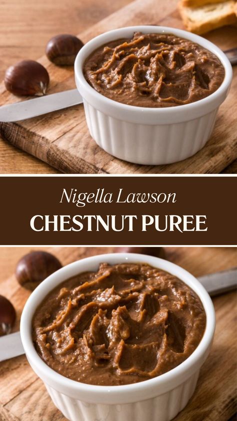 Nigella Chestnut Puree Chestnut Cookies Recipes, Mashed Chestnut, Recipes With Cloves, Puree Desserts, Roasted Chestnuts Recipes, Chestnut Puree Recipe, Chestnut Dessert, Chestnuts Recipes, Chestnut Recipes Desserts