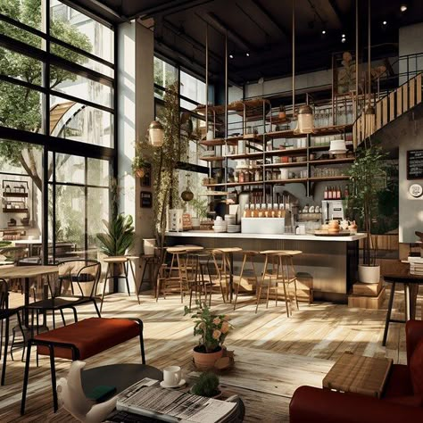 Bakery Cafe Interior Design Cozy, Industrial Mediterranean Home, Eclectic Cafe, Cozy Cafe Interior, Cafe Exterior, Gallery Cafe, Retro Cafe, Studio Kitchen, H Design