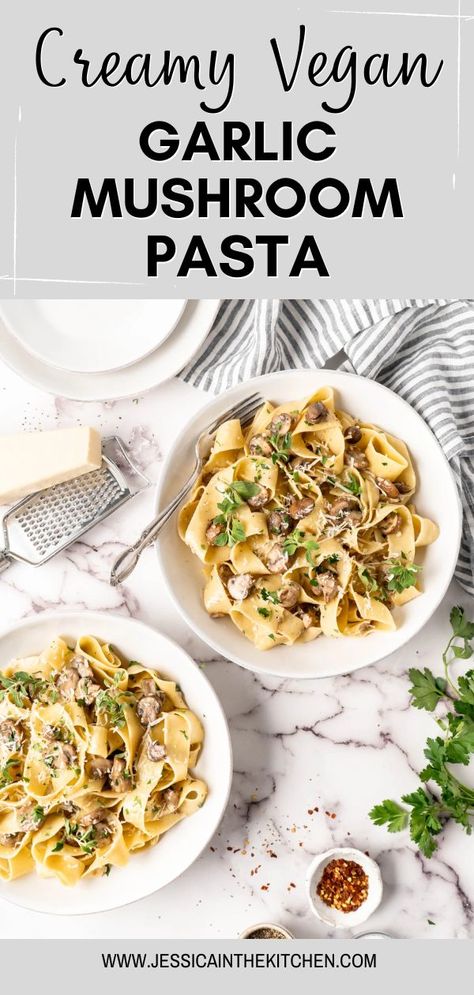 Mushroom Pasta Easy, Vegan Pasta Recipes Homemade, Dinner With Mushrooms, Garlic Mushroom Pasta, Vegan Mushroom Pasta, Ground Beef Pasta Recipes, Creamy Vegan Pasta, Creamy Pesto Pasta, Creamy Garlic Mushrooms