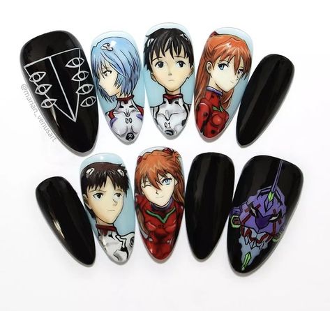 Evangelion Nails, Anime Nail Art, Anime Nail, Neon Nail Polish, Nails Neon, Anime Nails, Neon Evangelion, Grunge Nails, Racun Shopee