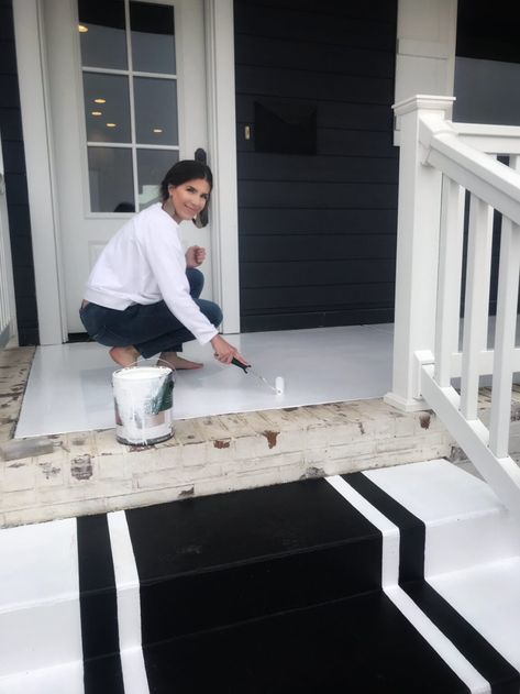 Painted Concrete: Behr anti-slip vs. low lustre - Berry Berry Quite Contrary Cement Porch, Painted Porch Floors, Painted Porch, Paint Concrete Patio, Painted Concrete Steps, Front Porch Makeover, Porch Paint, Painted Concrete, Painted Front Porches