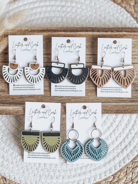 5 Simple Cut Out Earring File - Scored Boho Cut Earrings - Laser Earring Files - PDF - SVG - DXF [Digital File Only] Glowforge Jewelry Laser cut files #lasercutfiles laser cut files svg #lasercutfilessvg laser cut 3d files #lasercut3dfiles pattern #pattern  patterns #patterns templates #templates 5.194 Wood Earing Design, Glowforge Jewelry, Acrylic Earrings Laser Cut, Laser Engraved Ideas, Cut Earrings, Laser Engraved Wood, Polymer Clay Jewelry Diy, Clay Jewelry Diy, Laser Cut Files