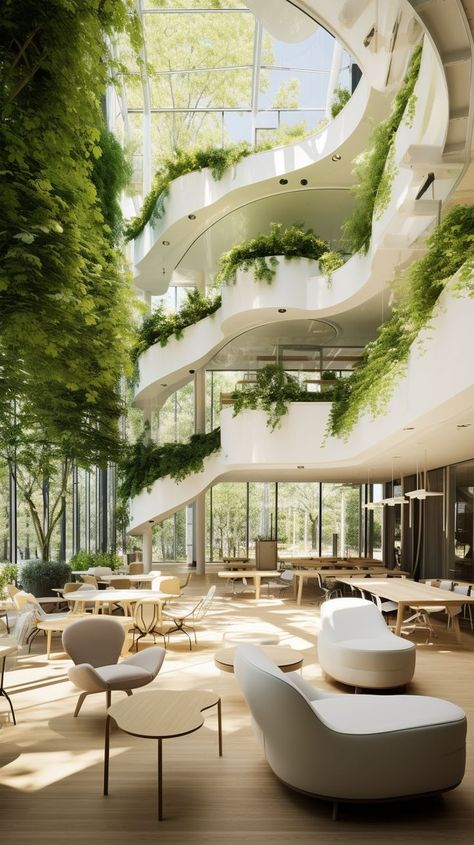 Biophilic Design Biophilic Commercial Design, Indoor Biophilic Design, Biophilic Design Interiors Healthcare, Biophilic Wellness Center, Health And Wellness Center Design, Biophilic Interior Design Office, Biophilic Library, Exterior Render Architecture, Biophilic Apartment