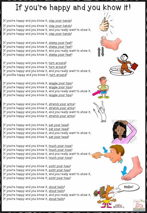 "If You're Happy and You Know It" is a popular repetitive children's song. The song originated in 1916 and is supposed to belong to the public domain, although many of the different versions of the song are still protected by copyright law.[citation needed] It has, like many familiar childhood cantations, been altered in various ways over the years for various uses. Happy And You Know It Song, If Youre Happy And You Know It Song, If You’re Happy And You Know It, Please And Thank You Song, If You Are Happy And You Know It Song, If You Happy And You Know It Song, Kids Songs Lyrics, Action Songs For Children, Preschool Action Songs