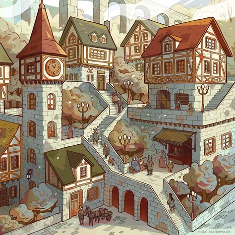 3d Karakter, Old Architecture, Bangunan Minecraft, Fantasy Town, Medieval Houses, Building Concept, Isometric Art, Landscape Concept, Fantasy House