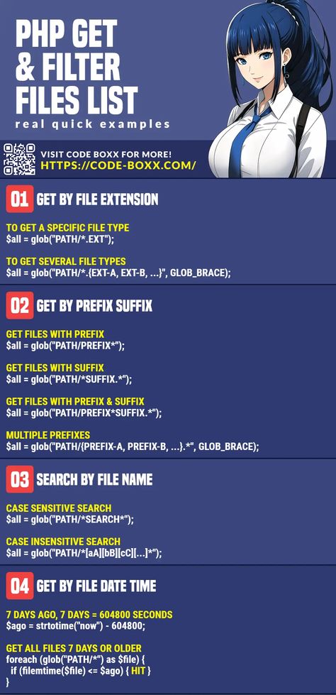 How to search & get files in PHP by the file extension, prefix, suffix, file name, and file date. #tutorial #coding #programming #webdevelopment #PHP Python Code Programming, Python Programming Coding, Xcode Swift Programming, Coding Javascript, Python Vs Javascript, Learn Computer Coding, Computer Coding, Real Quick, Computer Technology