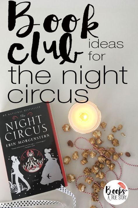 Book Club Ideas for The Night Circus by Erin Morgenstern with food, decor, and discussion questions. Night Circus Book Club ideas for fall. Night Circus Invitation, Night Circus Party Theme, Night Circus Party Food, Book Club Ideas Hosting Food Fall, Kids Book Club Ideas, The Night Circus Aesthetic, Bookstore Decor, Club Ideas For Kids, Circus Halloween Party