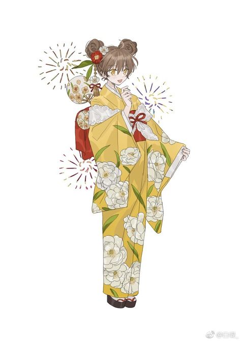 Yukata Drawing, Kimono Character Design, Kimono Reference, Kimono Drawing, Kimono Art, Illustration Journal, Flower Kimono, Anime Kimono, Anime Nerd