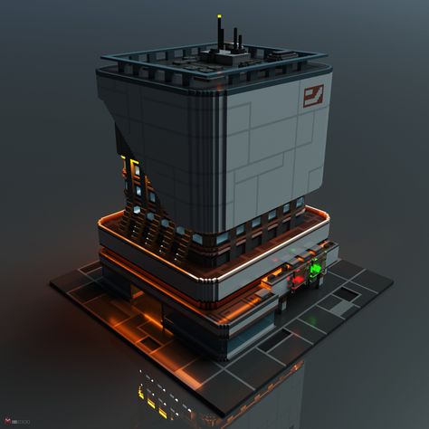 3D render of submission for "Voxels of Titan" event on MagicaVoxel Community discord - February 2020 Voxel Architecture, Voxel Building, Cyberpunk Building, Isometric Building, Scifi Building, Sci Fi Building, Sci Fi Architecture, Bangunan Minecraft, Base Building