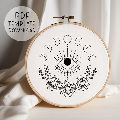 Evil Eye Embroidery Pattern Download, Mystic Embroidery Design, Mystical Embroidery, Witch Embroidery Pattern, Aesthetic Witchy Decor Witchy Embroidery Patterns Free, Embroidery Evil Eye, Evil Eye Embroidery Pattern, Tarot Card Embroidery Patterns, Mystical Embroidery, Mystic Embroidery, Mystic Embroidery Patterns, Evil Eye Embroidery, Witch Embroidery