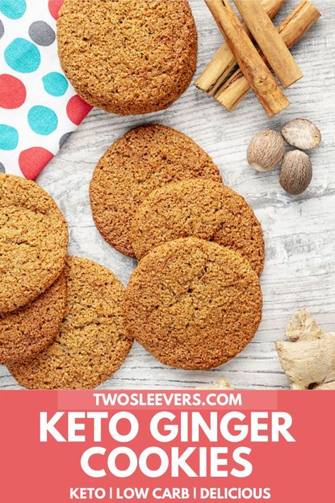 Ginger Cookie Recipe, Almond Flour Desserts, Ginger Spice Cookies, Ginger Snaps Recipe, Keto Mug, Low Carb Cookies Recipes, Ginger Cookie Recipes, Quick Cookies Recipes, Gingersnap Cookies