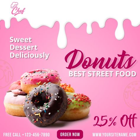 Donut Flyer Design, Bakery Posters Design, Doughnut Creative Ads, Bakery Ads Creative, Bakery Poster Advertising, Sweets Poster Design, Donut Poster Design, Poster Donat, Logo Donat