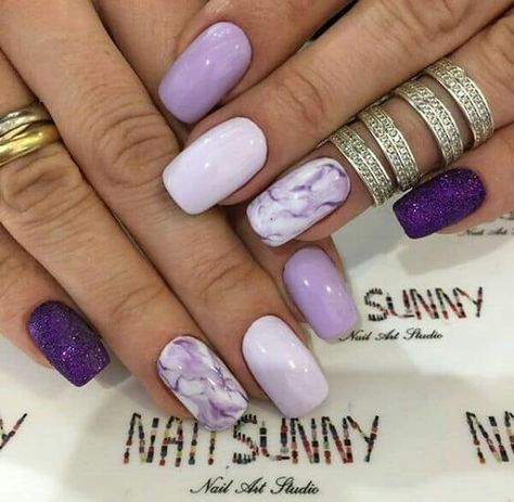 40+ Beautiful Purple Nails Inspiration Photos + Trends | Two Color Nails, Purple Nail Art Designs, Unghie Sfumate, Purple Nail Art, Lilac Nails, Diy Nail Designs, Marble Nails, Pretty Acrylic Nails, Short Acrylic Nails