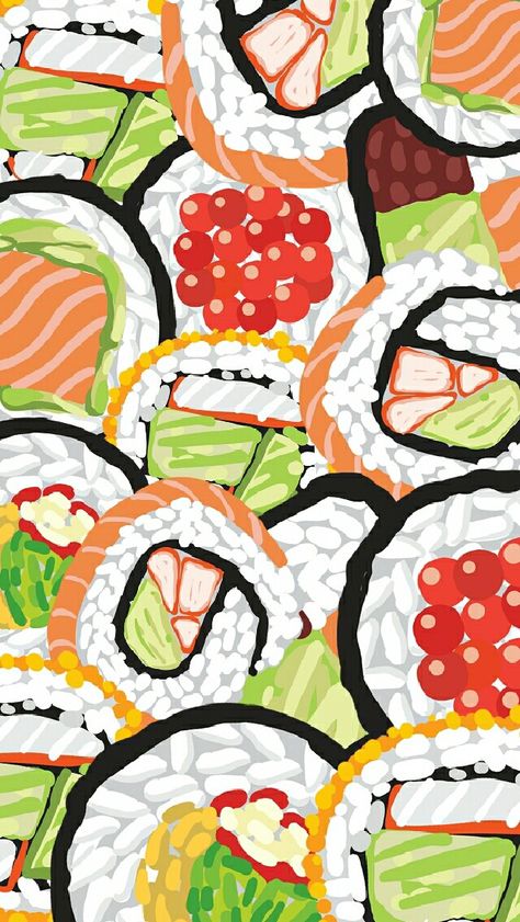 Sushi~ Sushi Wallpaper Aesthetic, Cute Sushi Wallpaper, Food Pattern Wallpaper, Sushi Background, Sushi Wallpaper, Sushi Pattern, Dope Wallpaper Iphone, Book Cover Artwork, Abstract Art Wallpaper