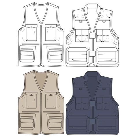 Fashion Sketches Men, Vest Bag, Clothing Templates, Apparel Design Inspiration, Tactical Shirt, Streetwear Collection, Cargo Vest, Fashion Design Sketch, Fashion Illustration Sketches Dresses