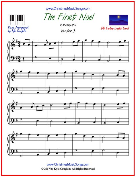 Simple version of piano sheet music for The First Noel. Free printable PDF. #pianomusic #pianosheetmusic #christmasmusic #thefirstnoel Simple Piano, Christmas Piano Sheet Music, Music Printables, Free Printable Sheet Music, Easy Sheet Music, Piano Lessons For Beginners, Keyboard Music, Piano Notes Songs, Hymn Art