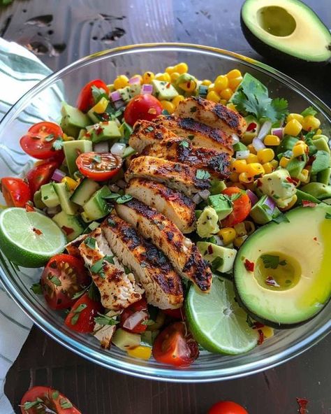 Sisters Recipes | 🌽 Cajun Lime Chicken Avocado Corn Salad | Facebook Chicken Avacado, Avocado Corn Salad, Cajun Chicken Salad, Chicken Avocado Salad, Warm Weather Recipes, Corn Avocado Salad, Corn Chicken, Taco Salads, Cajun Chicken