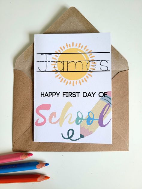 School Keepsake, School Card, Happy First Day Of School, Pregnancy Announcement Cards, Christmas Pregnancy Announcement, Good Luck Cards, 1st Day Of School, Milestone Cards, New Baby Cards