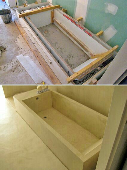 Concrete Bathtub Ideas, Micro Cement Bathtub, Concrete Tubs Bathtubs, Microcement Bathtub, Tadelakt Bathtub, Diy Concrete Bathtub, Bathtub Concrete, Cement Bathtub, Concrete Bathtub