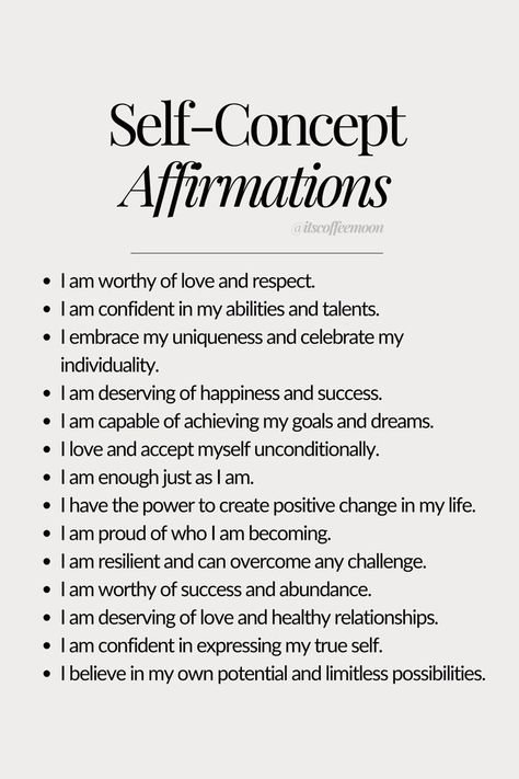 a list of affirmations to change your self image and self concept Self Concept Affirmations, Romanticise Your Life, Vintage Songs, Affirmations Confidence, Self Affirmations, Spirituality Affirmations, Journal Inspiration Writing, Main Character Energy, Healing Affirmations