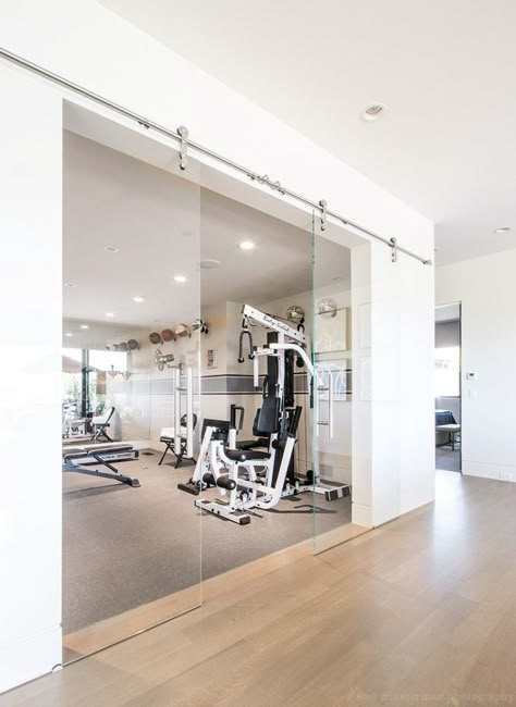 Photo Friday: What’s Your Excuse? Home Gym With Glass Walls, Upstairs Home Gym, House Basement Design, Home Gym Basement, Dream Home Gym, Workout Room Home, Gym Room At Home, Home Gym Design, Gym Room