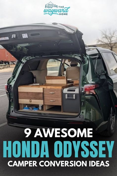 Honda Oddysey Camper Conversion, Suv Camper Ideas, Minivan Camper Conversion Honda Odyssey, Mini Van Camper Conversion, Honda Odyssey Camper Conversion, Van Camping Minivan, Honda Odyssey Organization, Honda Odyssey Custom, Mini Van Camping