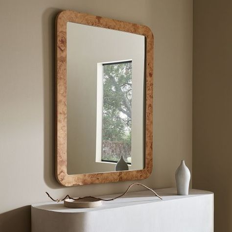 burl wood | West Elm Large Horizontal Mirror, Modern Mirror Wall, Over The Sink, Wood Wall Mirror, Burl Wood, Modern Mirror, Kitchen Mirror, Wood Mirror, Mirror Wall Art