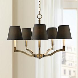 Waverly 25" Wide Aged Brass Silken Black Chandelier Black Chandelier Dining Room Traditional, Brass Black Chandelier, Chandelier With Shades Dining Rooms, Black And Brass Chandelier Dining Room, Dining Room Chandelier Ideas, Black And Brass Chandelier, Dining Light, Lodge Design, Antique Brass Chandelier