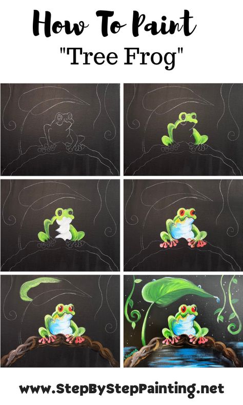 Frog Painting - Acrylic Tutorial For Beginners Paint Frog Easy, Painting Frogs Ideas, How To Paint A Frog, Beginner Acrylic Painting Tutorials Step By Step, Frog Painting Ideas, Easy Frog Painting, Frog Canvas Painting, Frog Painting Easy, Step By Step Painting For Beginners