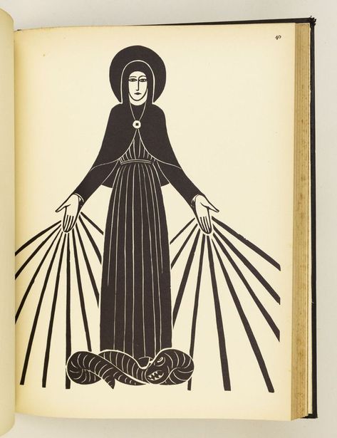 Eric Gill, Alchemy Art, Lino Art, Lady Of Lourdes, Our Lady Of Lourdes, Religious Illustration, Woodcuts Prints, Religious Icons, Catholic Art