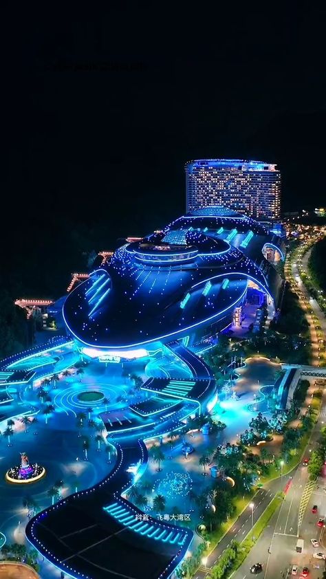 Chimelong Ocean Kingdom's night view, Located in Zhuhai, Guangdong province, China #chinatravel #chinatown | Instagram Pool Architecture, Aquarium Architecture, Dreamscape Architecture, China Architecture, Background Inspiration, Sci Fi Environment, Hawaii Wall Art, For The Last Time, Zhuhai