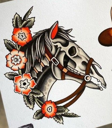 Traditional Horse Tattoo Flash, Horse Tattoo Drawing, Traditional Western Back Tattoo, American Traditional Jackalope Tattoo, Deer Woman Tattoo, Two Headed Calf Tattoo Traditional, Small Bold Tattoos, Horse American Traditional Tattoo, Western Tattoo Traditional