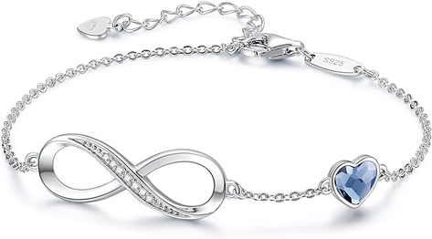 The infinity symbol represents eternity, while the heart crystal signifies love. Combined, the CDE infinity heart bracelet is a symbol of everlasting affection and friendship. Made of gold-plated 925 sterling silver with a lobster clasp, it features an infinity charm adorned with Austrian crystals. This elegant bracelet comes in a gift box, perfect for women—mom, wife, daughter, or friend—for birthdays, Christmas, anniversaries, and more. Available in various birthstone colors, it complements any outfit, making it a timeless fashion accessory. Infinity Heart Symbol, Christmas Presents For Her, Womens Jewellery, Valentines Day Gift Ideas, Thoughtful Gift Ideas, Infinity Heart, Jewelry Gift Ideas, Jewel Necklace, Heart Symbol