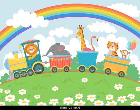 Monkey Character, Train Cartoon, Train Vector, Train Illustration, Locomotive Train, School Wall Art, Funny Pets, Safari Birthday, Cartoon Background