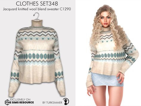 The Sims Resource - Clothes SET348 - Jacquard knitted wool blend sweater C1290 Sims4 Cc Winter Clothes, Sims 4 Cc Winter Clothes Female, Sims 4 Oversized Sweater, Sims 4 Sweater Accessory, Sims 4 Cc Sweater Dress, Sims 4 Christmas Sweater, Sweater Dress Sims 4 Cc, The Sims Resource Winter Clothing, Christmas City