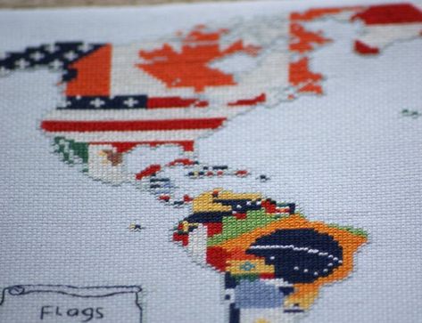 Flags of the World Map Cross Stitch Kit | Etsy World Map Cross Stitch, Map Cross Stitch Pattern, Map Cross Stitch, Initial Pillow, Modern Hand Embroidery Patterns, Wood Beads Diy, Fox Crafts, Funny Embroidery, The World Map