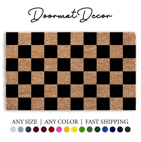 Checkered Pattern Doormat, Checker Flocked Coir Doormat, Outdoor Rug, Entryway Decor, Custom Personalized Door Mat, Housewarming Client Gift Checkered Door Mat, Entryway Style, Cool Doormats, Rug Entryway, Front Door Mats, Coir Doormat, Personalized Door Mats, Coconut Fiber, Client Gifts