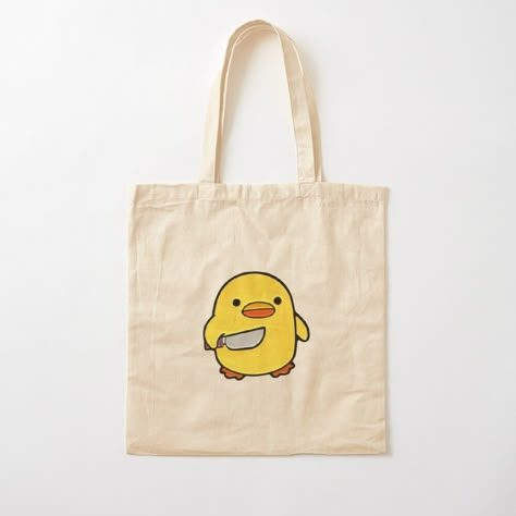 Tote Bag Design Ideas, Duck With Knife, Bag Design Ideas, Decorated Tote Bags, Creative Tote Bag, Handpainted Tote, Diy Tote Bag Design, Duck Tote, Anime Tote Bag