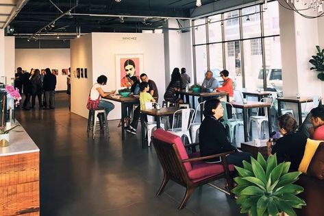 Cafe and Art Gallery Combo Opens in Oakland - Eater SF Cafe And Gallery, Art Gallery Restaurant Design, Cafe And Art Gallery, Art Gallery Cafe Interiors, Art Gallery Cafe Coffee Shop, Cafe Art Gallery, How To Open An Art Gallery, Coffee Shop Art Gallery, Art Cafe Ideas