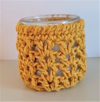 Crochet Oui Jar, Crochet Oui Jar Covers, Crochet Jar Cozy Free Pattern, Pumpkin Sweaters, Crochet Candle Cozy, Small Votive Candle Holders, Quick Easy Crochet, Crochet Candle, Crochet Jar Covers