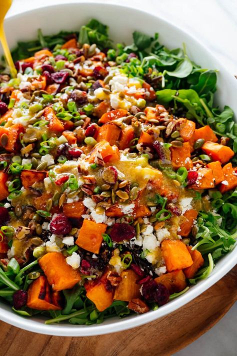 Arugula Sweet Potato, Potato Arugula Salad, Sweet Potato Arugula, Salad With Ginger Dressing, Salad Sweet Potato, Wild Rice Salad Recipe, Sweet Potato Salad Recipe, Sweet Potato Salad, Wild Rice Salad