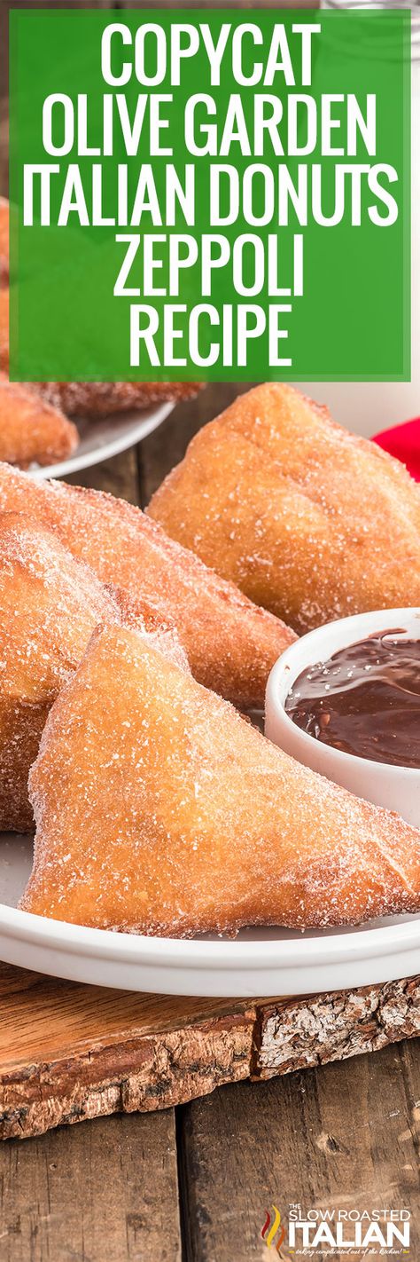 Olive Garden Italian Donuts are crispy and sweet with a soft, tender center. Coat with homemade vanilla sugar and serve with chocolate sauce! Olive Garden Donuts Recipe, Zeppoli Recipe, Italian Donuts, Garden Italian, Lemon Cream Cake, Slow Roasted Italian, Copycat Olive Garden, Homemade Donuts Recipe, The Slow Roasted Italian