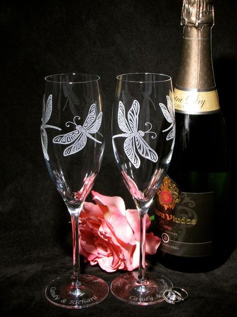 NEW 2 Dragonfly Champagne Flutes, Spring Summer or Garden Wedding Toasting Glasses, Engraved Wedding Dragonfly Wedding Theme, Dragonfly Wedding, Champagne Flutes Wedding, Gift For Bride And Groom, Groomsmen Beer, Wedding Cake Server Set, Wedding Gift For Bride, Engraved Wedding Gifts, Wedding Toasting Glasses