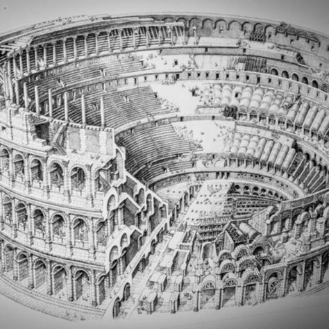 Drawing of coliseum. Roman Drawings, Ancient Drawings, Sea Battle, Air Photo, Roman Architecture, Egyptian Hieroglyphics, Ancient Mysteries, Dragon Ball Super Manga, Drawing Videos